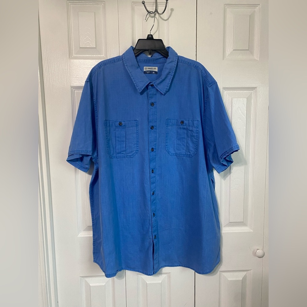 Magellan Button Up Shirt Mens‎ 3XL Blue Short Sleeve 100% Cotton Classic Fit